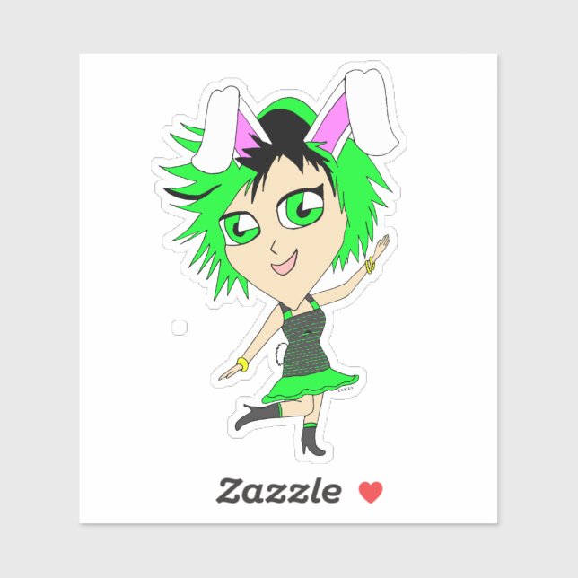Sticker fille lapin chibi  (Feuille)