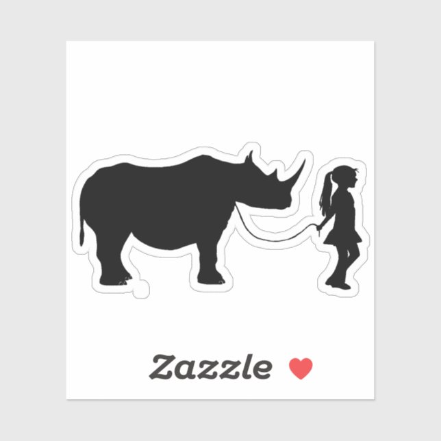 Sticker Fille Marcher Son Animal Rhino Funny Gag Idée cade (Feuille)