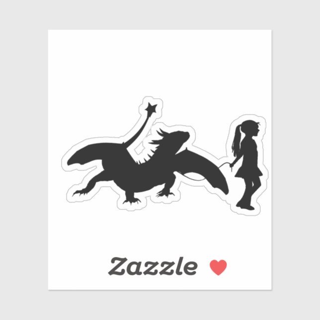 Sticker Fille Marcher Son Pet Dragon Drôle Gag Cadeau (Feuille)