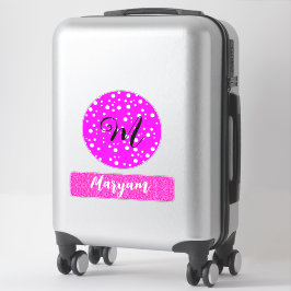 Sticker Fille Nom & Monogramme, Voyage Valise Rose