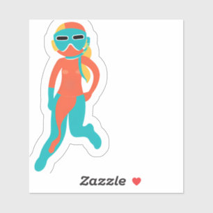 Sticker Fille qui fait de la plongée en apnée