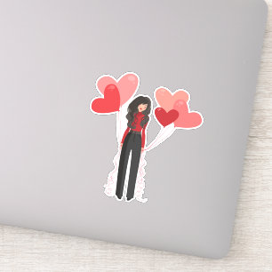 Sticker Fille rose mignonne avec ballons cardiaques