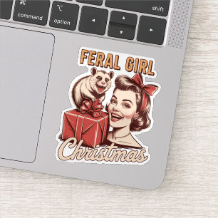 Sticker Fille Sauvage Noël Opossum Xmas Rétro Branché