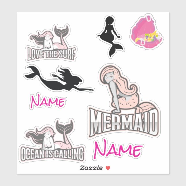 Sticker fille sirène rose mignonne (Feuille)