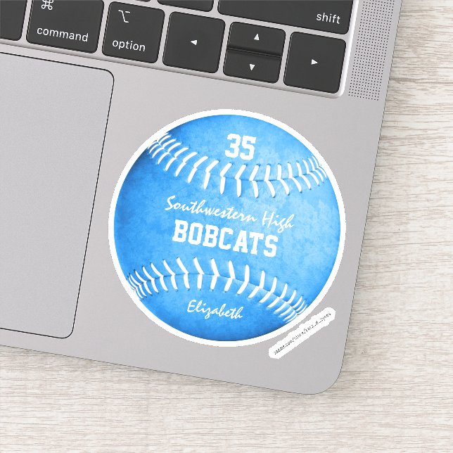 Sticker filles bleu softball personnalisé nom d'équipe aut (Détail)