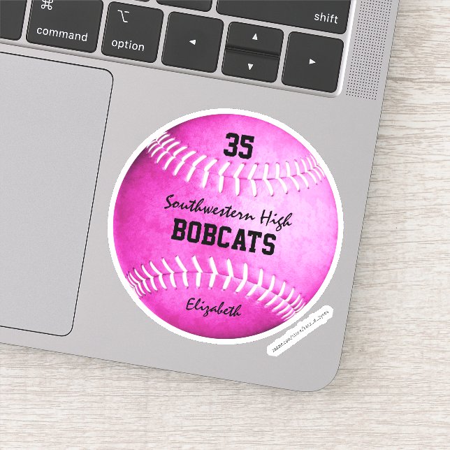 Sticker filles hot rose softball personnalisé nom de l'équ (Détail)