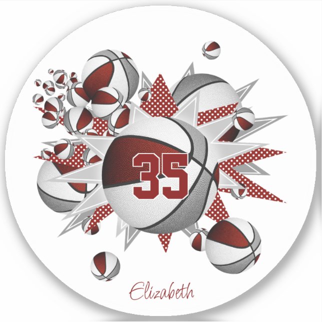 Sticker filles nom sur maroon gris basketballs stars (Devant)