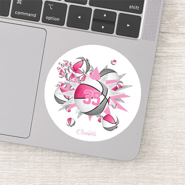 Sticker filles nom sur pink grey basketballs stars (Détail)