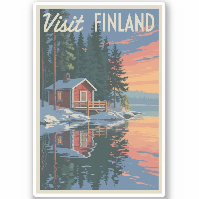 Sticker Finlande Lake Travel Art Vintage (Devant)