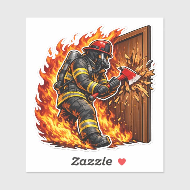 Sticker Firefighter Breaking Door Design (Feuille)