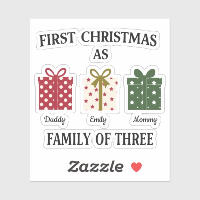 Sticker First Christmas as Family of Three Gift (Feuille)
