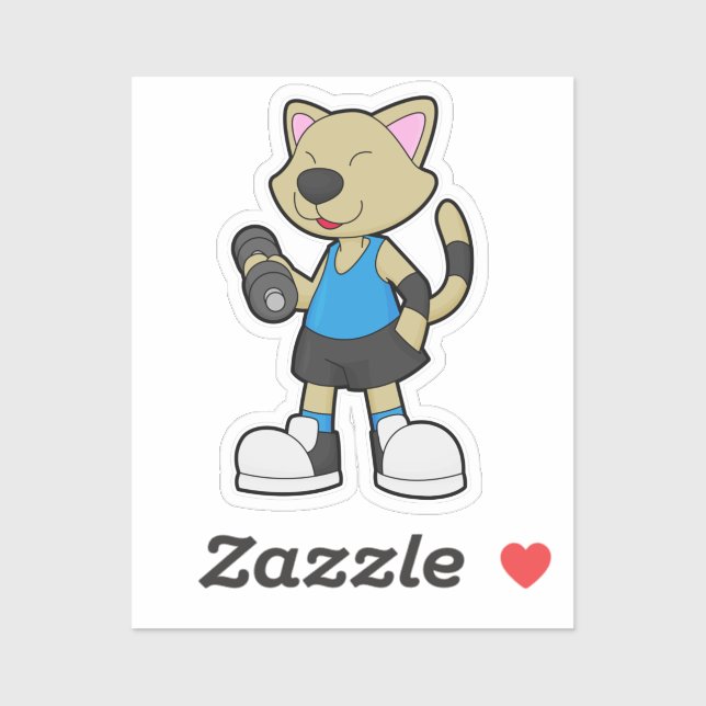 Sticker Fitness au chat avec Dumbbell (Feuille)