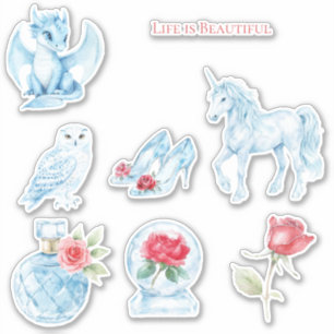 Sticker Flacon de parfum bleu Rose Hibou Dragon Licorne