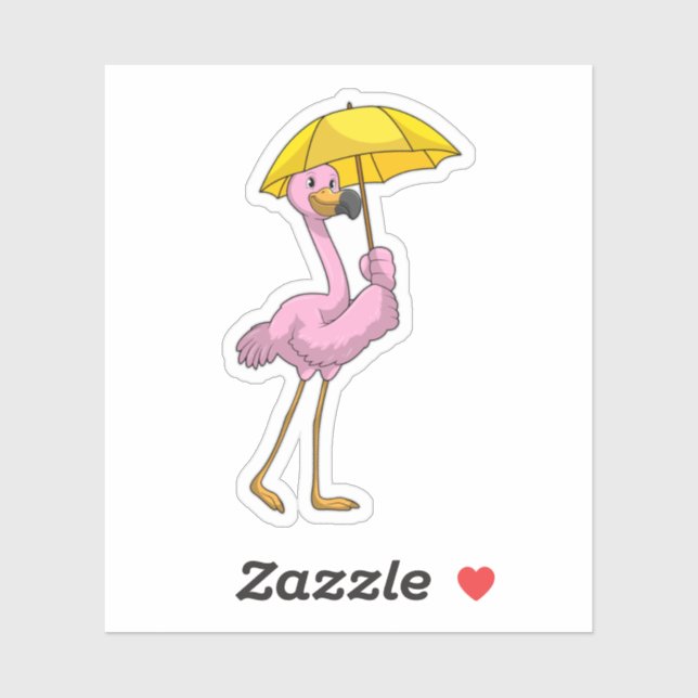 Sticker Flamant rose à la pluie avec parapluie (Feuille)
