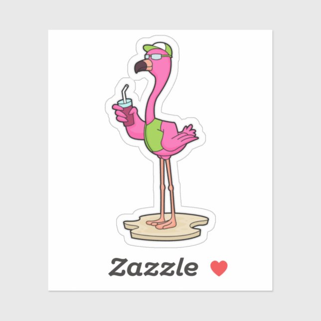 Sticker Flamant rose avec Lunettes de soleil & Casquette (Feuille)