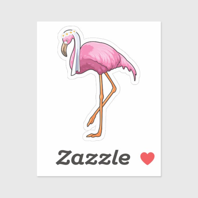 Sticker Flamant rose de mariée avec voile (Feuille)
