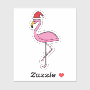 Sticker Flamant rose de Noël avec Santa Hat