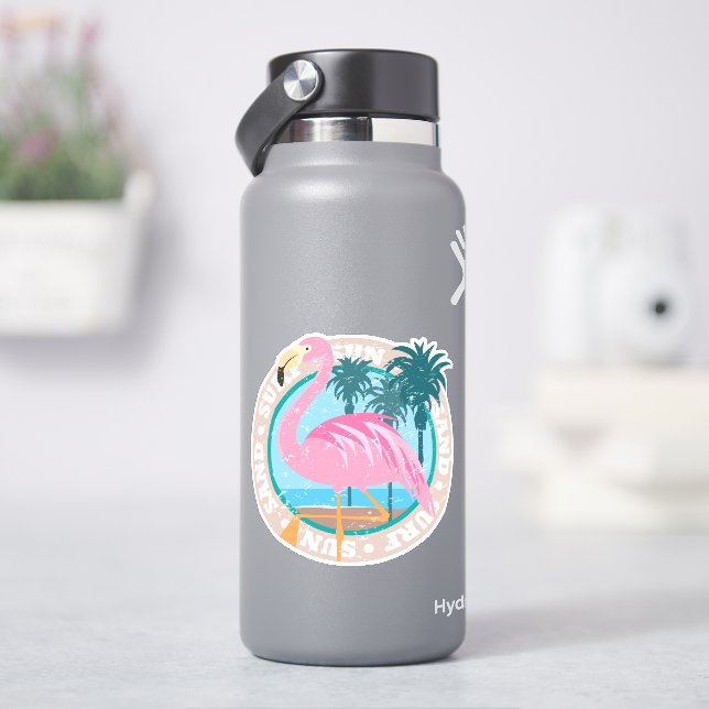 Sticker Flamant rose Retro Miami Beach Look (HydroFlask)
