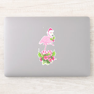Sticker Flamant rose rose à Noël Whimsical à Santa Hat
