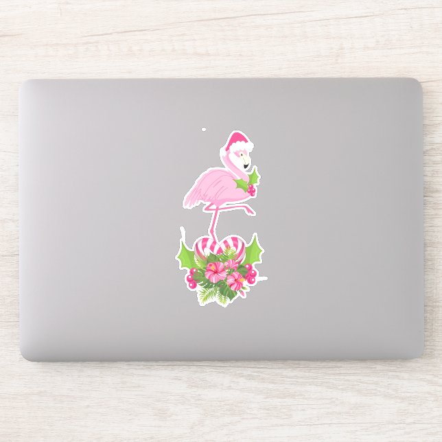 Sticker Flamant rose rose à Santa Hat Noël Whimsical (Ordinateur)