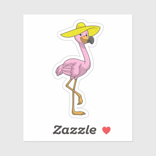 Sticker Flamant rose sur la plage avec Casquette (Feuille)