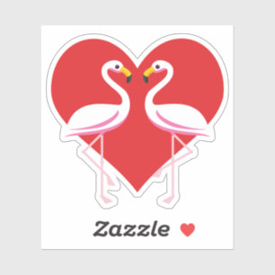 Sticker Flamants roses blancs mignons rose avec coeur roug