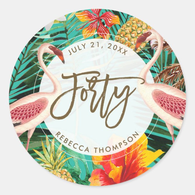 sticker flamingo tropical à quarante ans (Devant)
