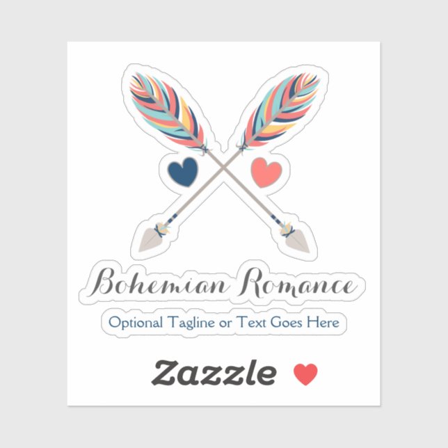 Sticker Flèches croisées bohémiennes & Coeurs Nom Logo (Feuille)