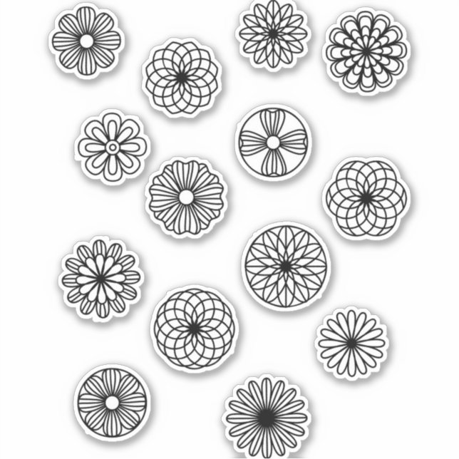 Sticker Fleur Cercle noir et blanc géométrique (Devant)