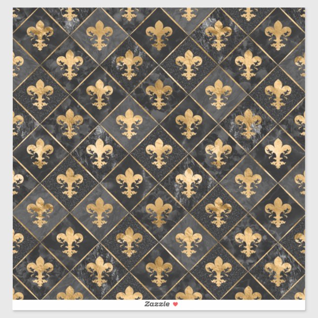 Sticker Fleur de lis pattern Black Marble and Gold (Feuille)