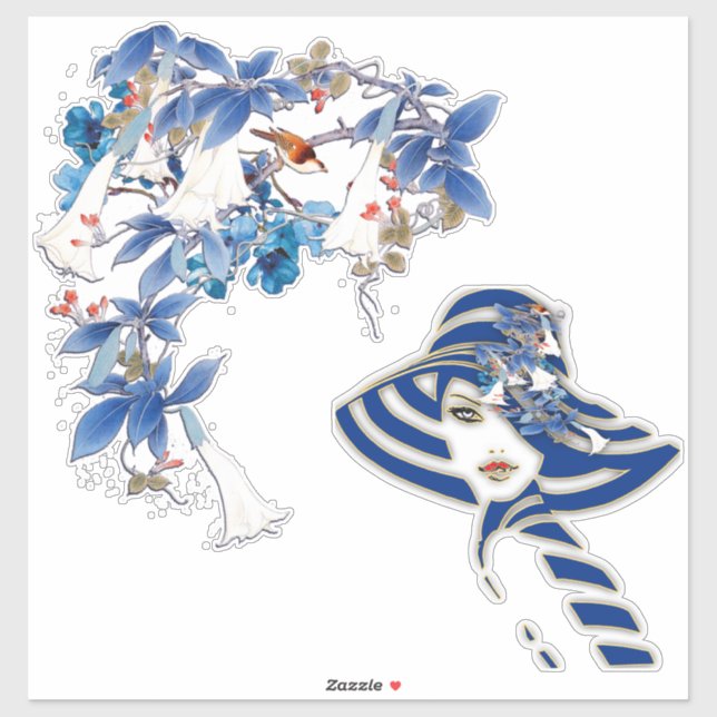 Sticker Fleur de lune d'aquarelle blanche (Feuille)