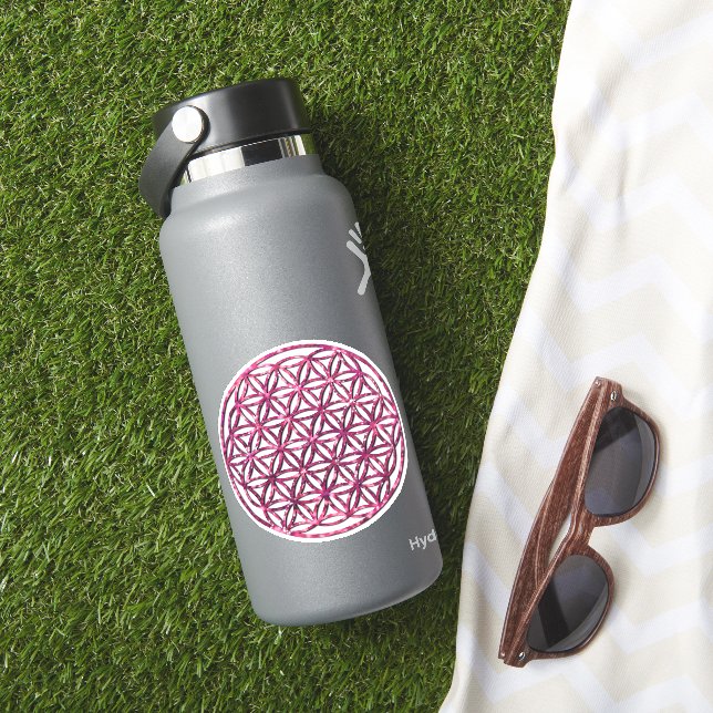 Sticker Fleur de vie de géométrie sacrée rose brillant (HydroFlask Insitu)
