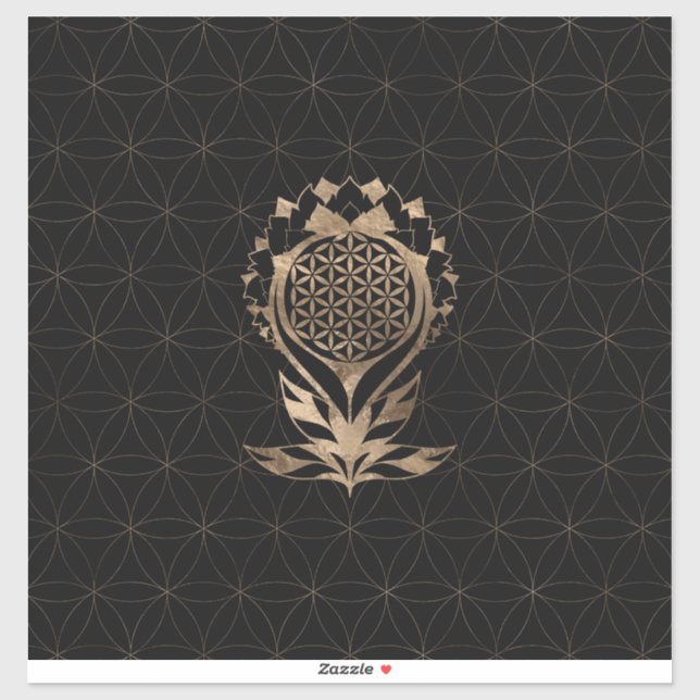 Sticker Fleur de vie Lotus - Noir et Or (Feuille)