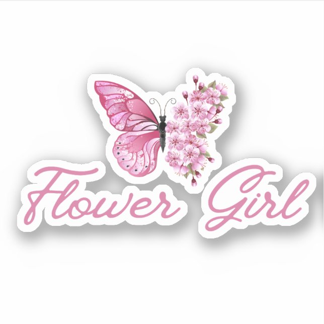 Sticker fleur élégante fille, papillon rose mignon chic (Devant)