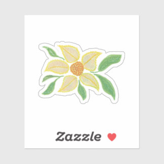 Sticker Fleur marguerite jaune avec feuilles verts
