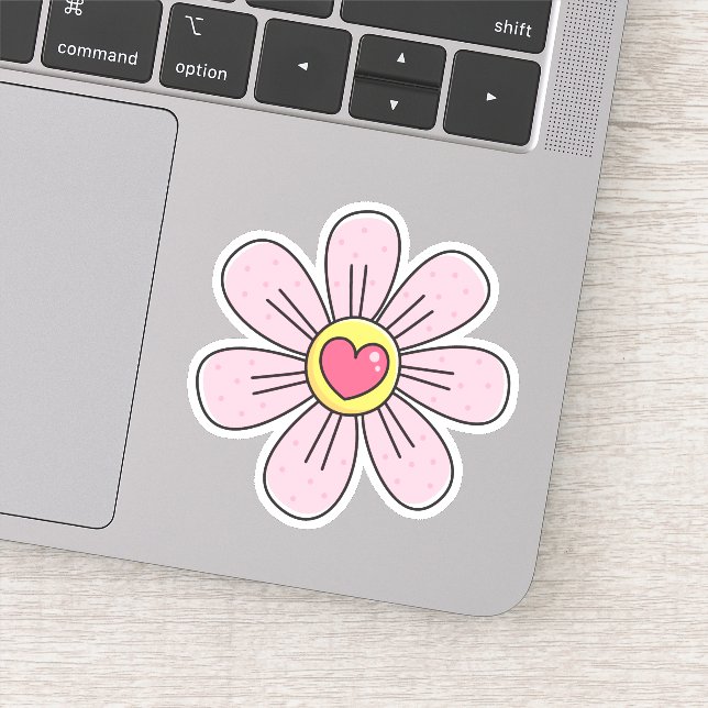 Sticker Fleur rose mignonne avec coeur (Détail)