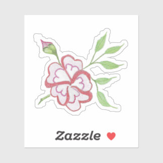 Sticker Fleur rose rouge avec feuilles verts