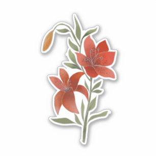 Sticker Fleur rouge, Lys tigre, fleurs et feuilles