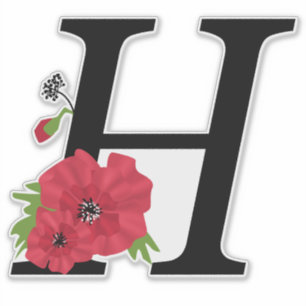 Sticker Fleur set, monogramme H, lettre H, fleurs, monogra