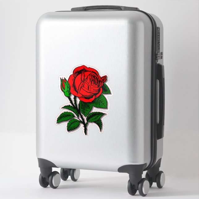 Sticker Fleur Vintage rose rouge à une tige (Sur valise)