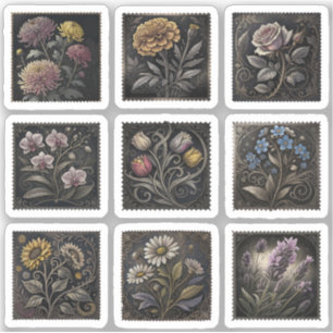Sticker Fleurir Fleurs Timbres Postaux Dessin 9 Feuille
