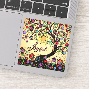 Sticker Fleurs amusantes et arbre joyeux "joyeux"