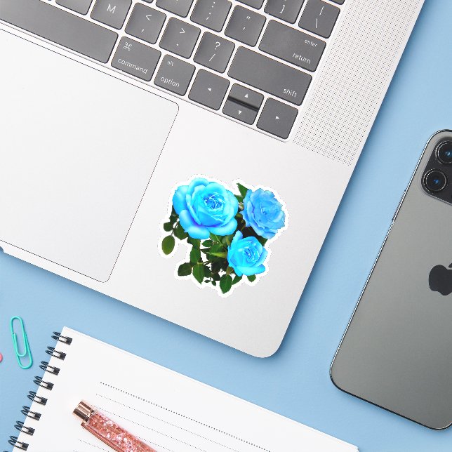 Sticker Fleurs bleues roses bleues (Ordinateur portable avec iPhone)