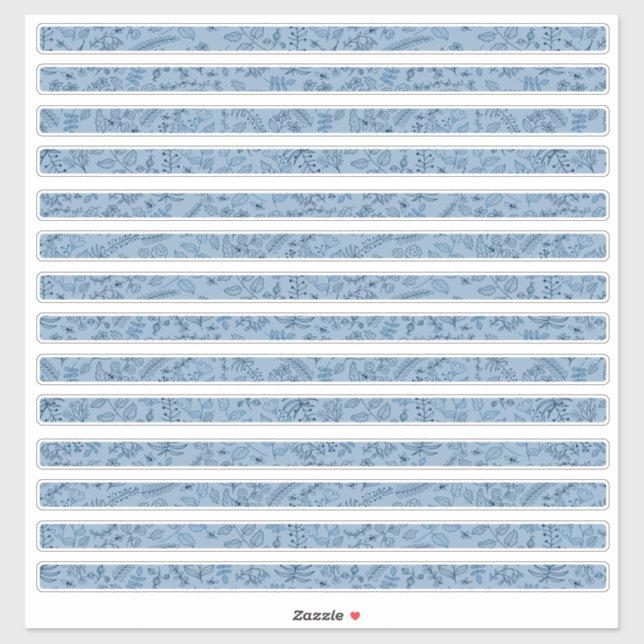 Sticker Fleurs Boho Bandes Minces Bleu Classique  (Feuille)