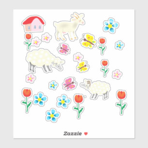 Sticker fleurs d'agneau et maison