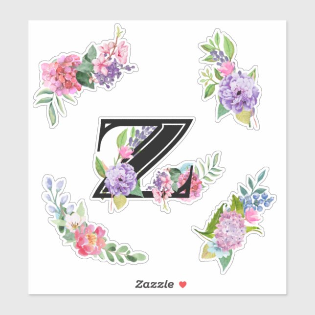 Sticker Fleurs d'aquarelle chic avec lettre Z (Feuille)