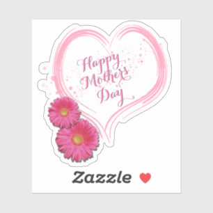 Sticker Fleurs de Coeur Rose Joyeuse Fête des Mères