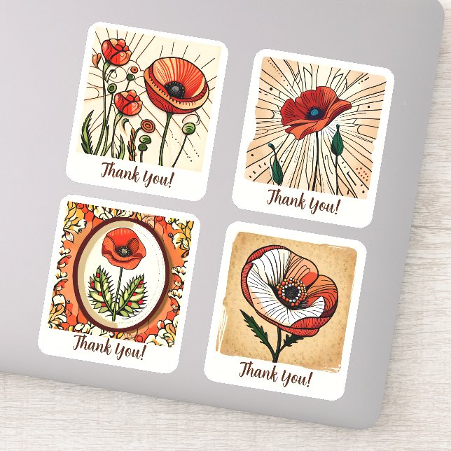 Sticker Fleurs de pavot Super Rétro Personnalisé (Détail)