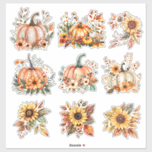 Sticker Fleurs de récolte - Citrouille d'aquarelle et tour