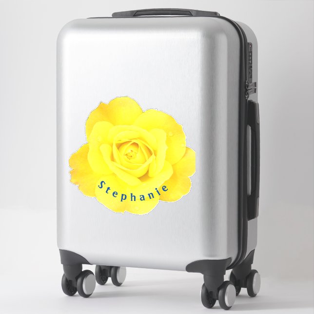 Sticker Fleurs de rose jaune Texte de modèle bleu Mignon (Sur valise)